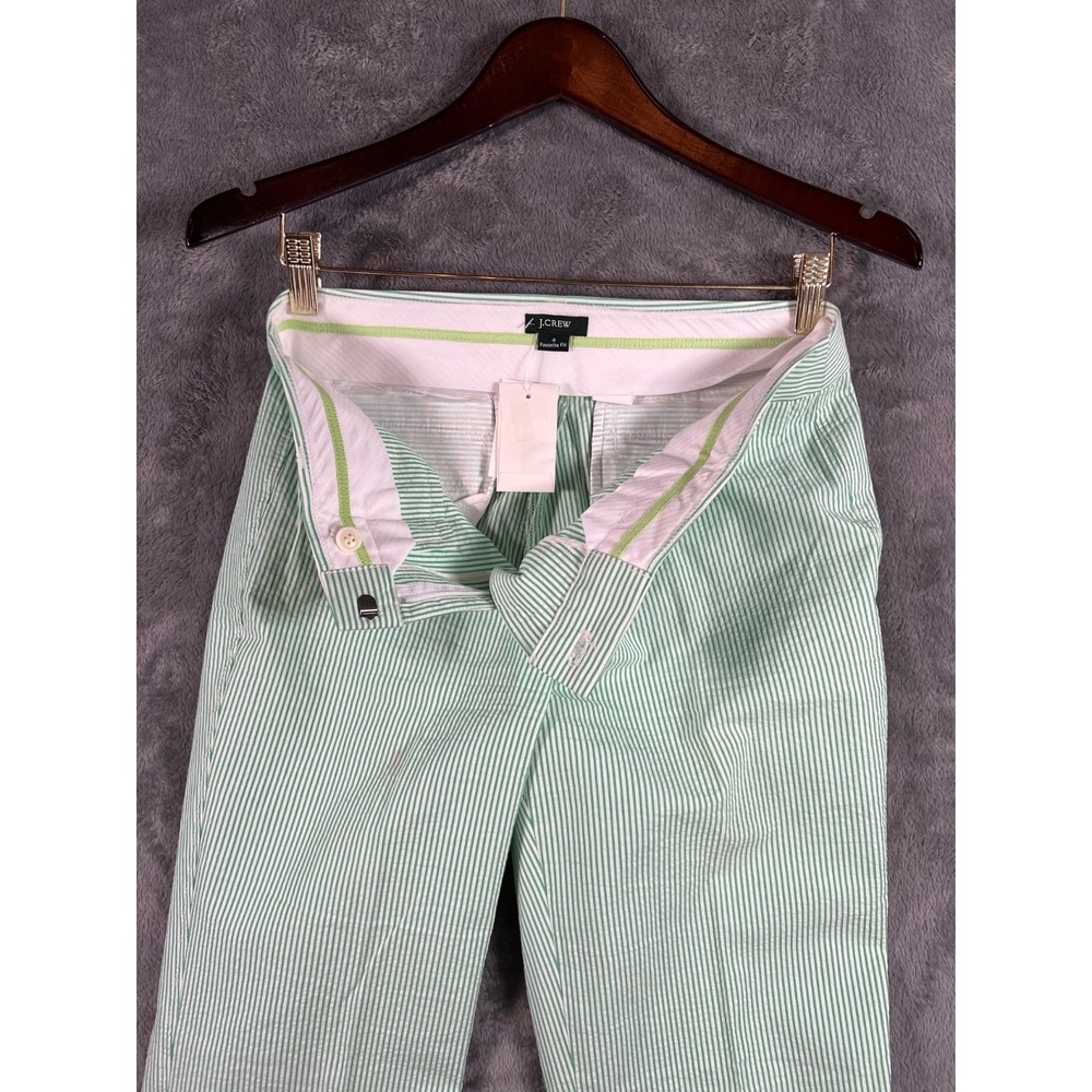 J Crew Seersucker Pants Womens 4 30x31.5 Green Striped Mid Rise Favorite Fit NWT - Picture 9 of 12